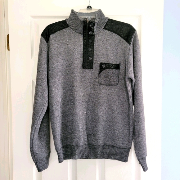 Gray Sweater with Black Shoulder Pads - Picture 1 of 3